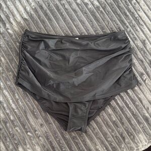 NWT Cocoship Black High-Waisted Swim Bottoms Ruched Sides